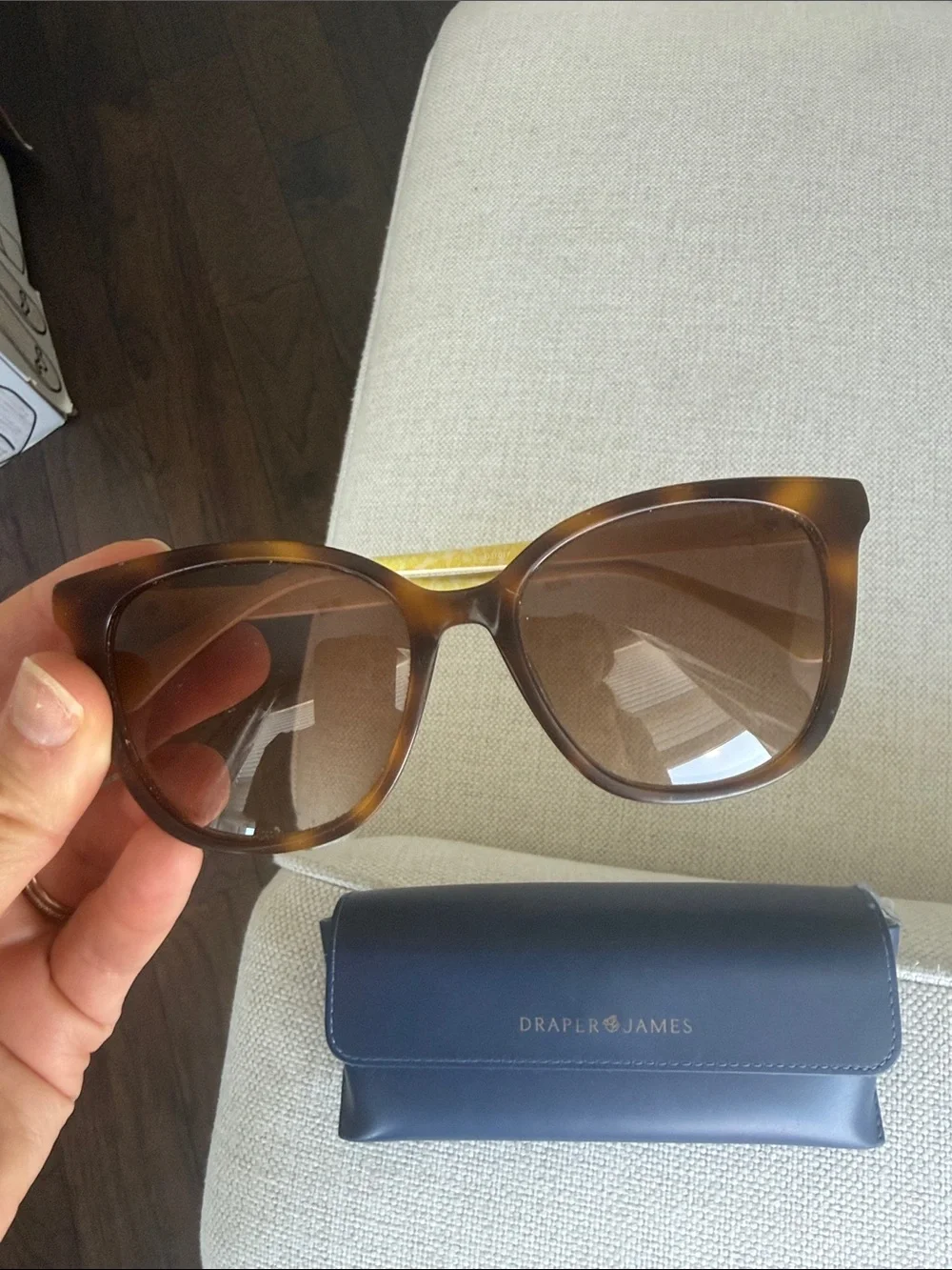 Draper James Tortoiseshell Cat-Eye Sunglasses with Navy Case